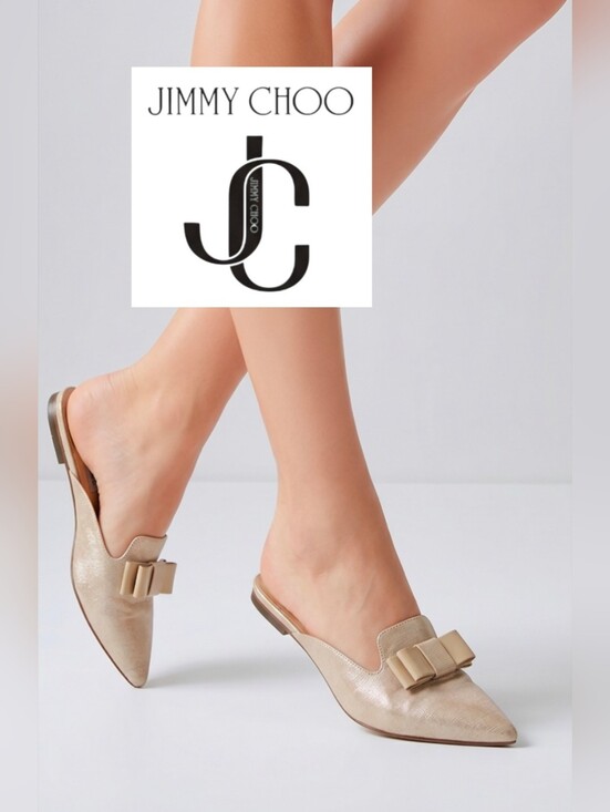 Jimmy Choo Shoes - Jimmy Choo Ribbon Mule Pointed Toe Flats Metalic Beige 8 38